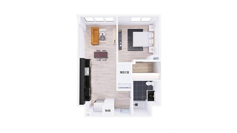 Floor plan for 1 bed, 1 bath, 701 sqft